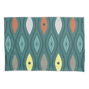 Retro Mid Century Modern Wavy Lines Teal Pillowcase
