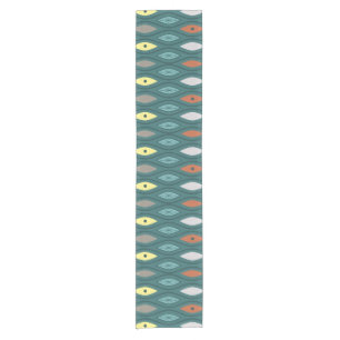 Retro Mid Century Modern Wavy Lines Teal Short Table Runner