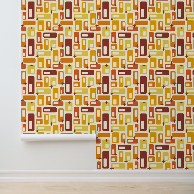 Retro Mid Century Modern Yellow Capsule Removable Wallpaper (Application)