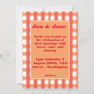 Retro Mid Century Orange & Pink Wedding Invitation