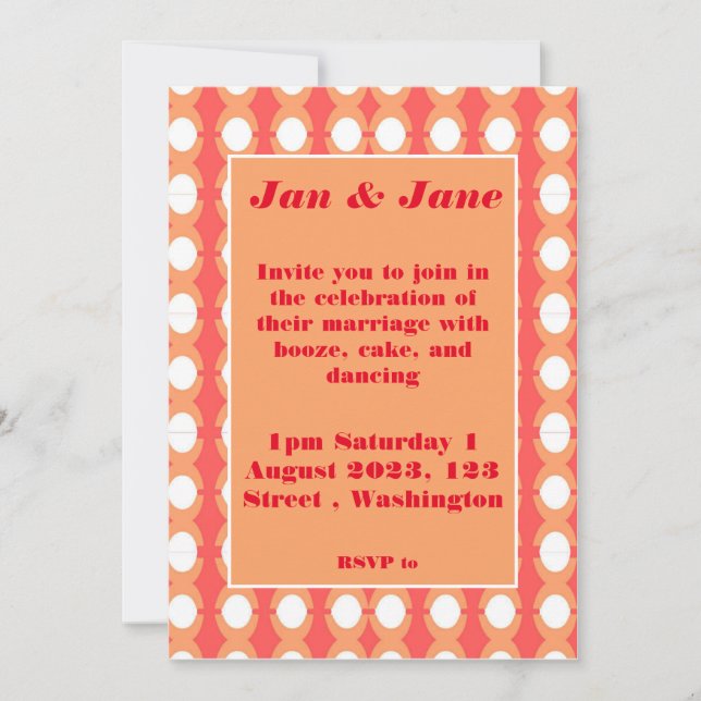 Retro Mid Century Orange & Pink Wedding Invitation (Front)
