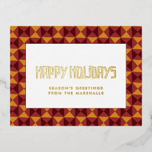 Retro mid century pattern Happy Holidays Foil Holiday Postcard