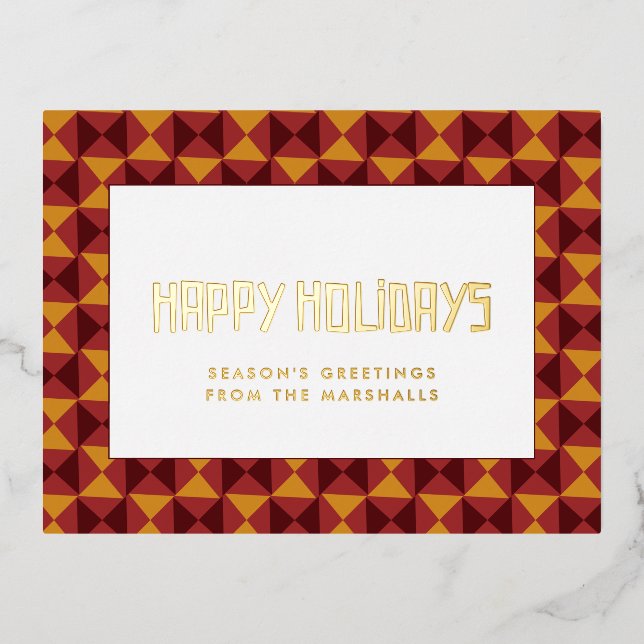 Retro mid century pattern Happy Holidays Foil Holiday Postcard (Front)