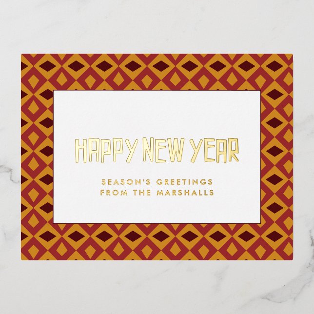 Retro mid century pattern Happy New Year Foil Holiday Postcard (Front)
