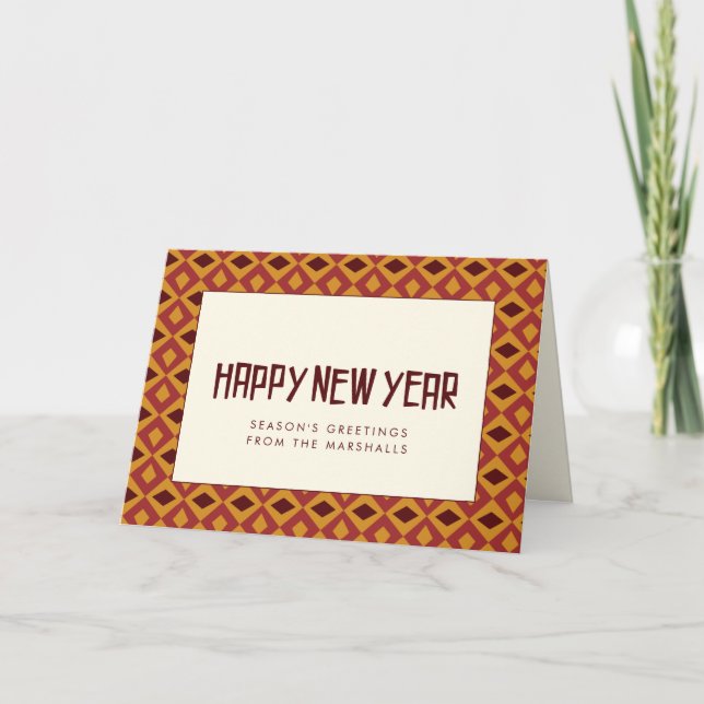 Retro mid century pattern Happy New Year Holiday Card (Front)