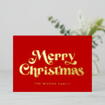 Retro Mid Century Red Merry Christmas Foil Holiday Card<br><div class="desc">Merry Christmas card: a classic retro design,  with a mid century modern typography in gold foil and a classic red background.</div>