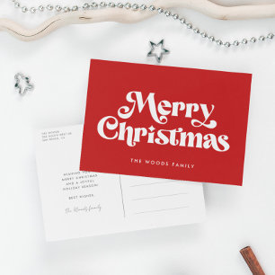 Retro Mid Century Red Merry Christmas Holiday Postcard