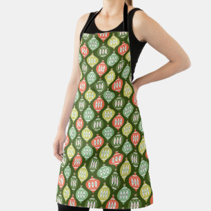 Retro Mid Century Red & Olive Green Christmas Apron