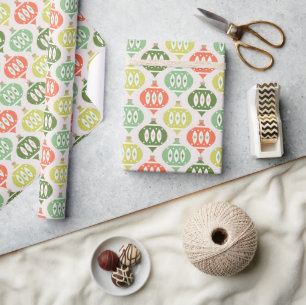Retro Mid Century Red, Peach & Green Christmas Wrapping Paper
