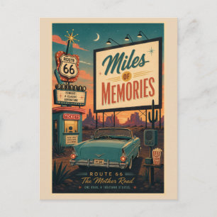 Retro Mid Century Route 66 Drive In Postcard