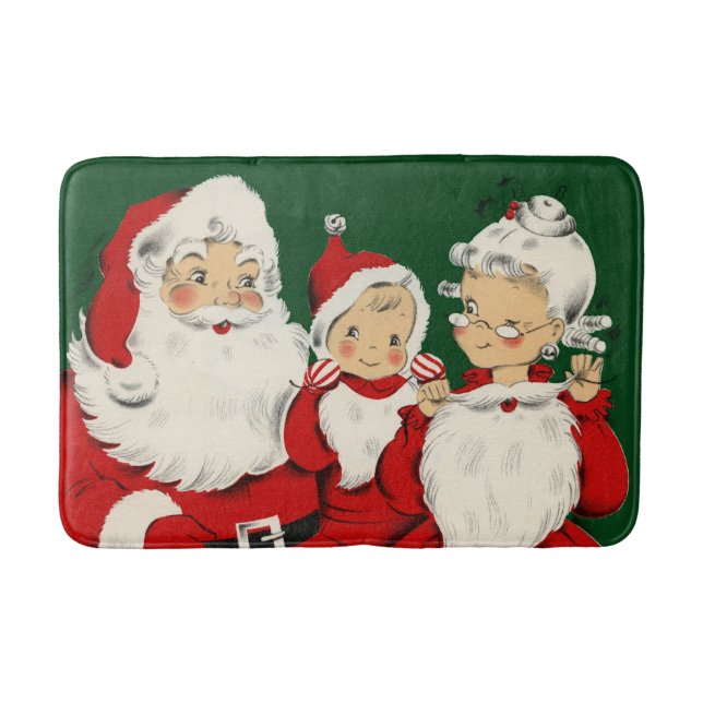 Retro Mid-Century Santa Family – Kitsch Claus Bath Mat (Front)