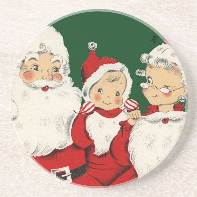 Retro Mid-Century Santa Family – Kitsch Claus Coaster (Front)
