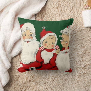 Retro Mid-Century Santa Family – Kitsch Claus Cushion