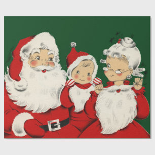 Retro Mid-Century Santa Family – Kitsch Claus Wrapping Paper