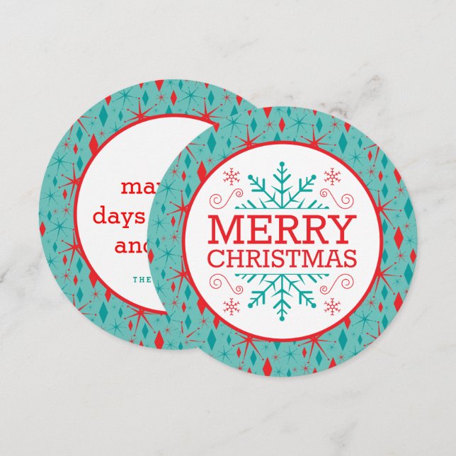 Retro Mid Century Starburst and Diamonds Christmas Holiday Card (Front/Back)