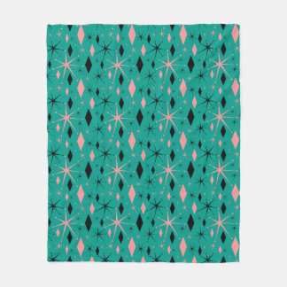 Retro Mid Century Starburst and Diamonds Fleece Blanket