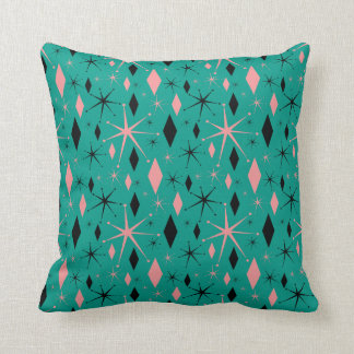 Retro Mid Century Starburst and Diamonds Pattern Cushion