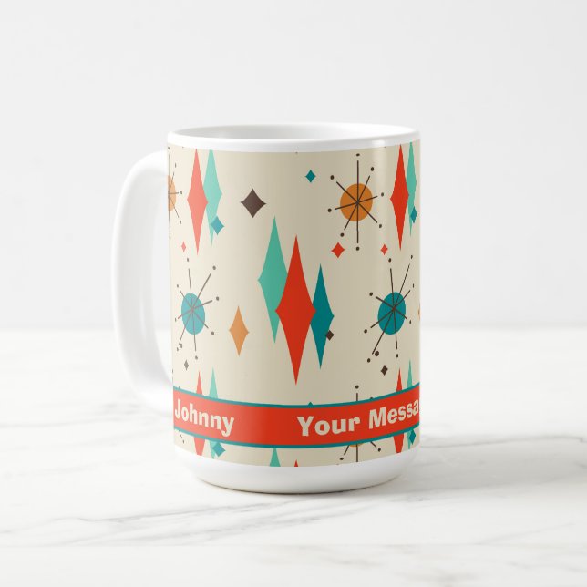 Retro Mid Century Starburst Diamond Personalised  Coffee Mug (Front Left)