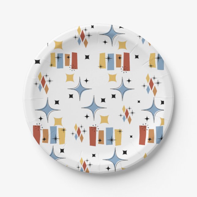 Retro Mid-Century Starburst Paper Plates (Front)