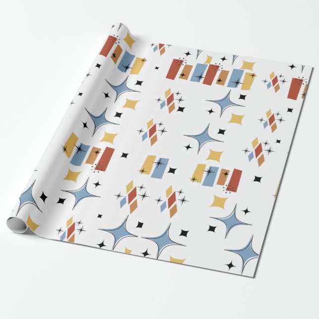 Retro Mid-Century Starburst Wrapping Paper (Unrolled)