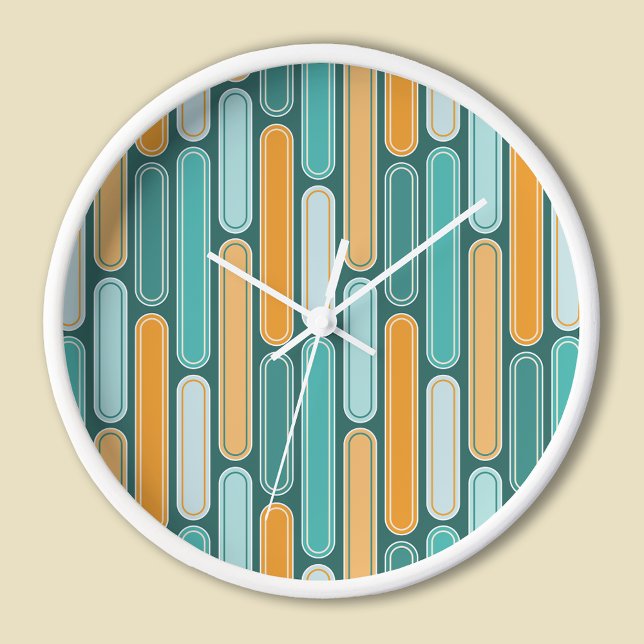 Retro Mid Century Stripes Aqua, Teal, Orange Clock (Creator Uploaded)