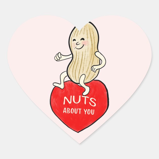 Retro Mid Century Style Nuts About You Valentine Heart Sticker (Front)