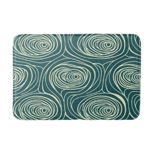 Retro Mid Century Teal and Cream Abstract Swirl Bath Mat