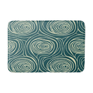 Retro Mid Century Teal and Cream Abstract Swirl Bath Mat