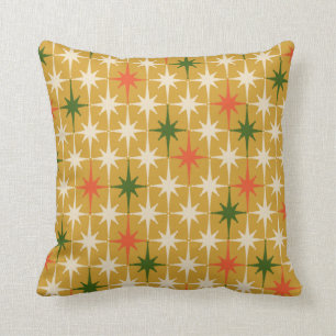 Retro Mid-century Vintage Atomic Stars Ochre Cushion