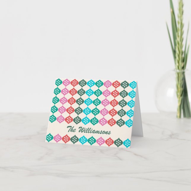 Retro Mid Mod Atomic Pattern Colourful Personalise Holiday Card (Front)