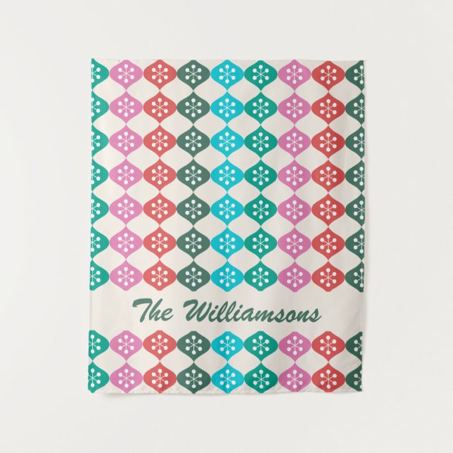 Retro Mid Mod Atomic Pattern Colourful Personalise Tapestry (Front)