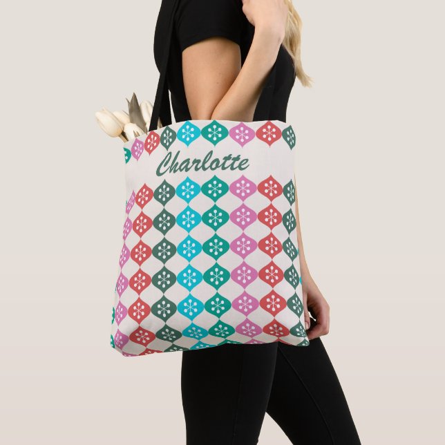 Retro Mid Mod Atomic Pattern Colourful Personalise Tote Bag (Close Up)