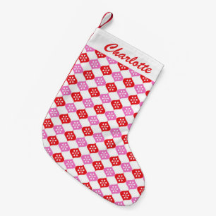 Retro Mid Mod Atomic Pattern Pink Red Personalised Small Christmas Stocking