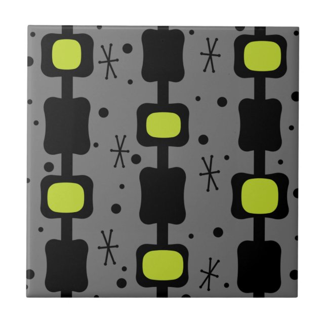 Retro Mid Mod Columns Boxes Chartreuse Ceramic Tile (Front)