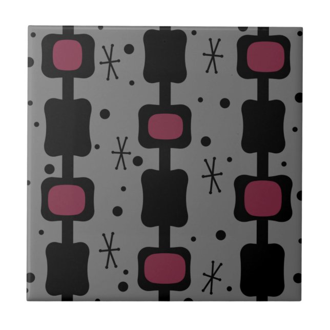 Retro Mid Mod Columns Boxes Maroon Ceramic Tile (Front)