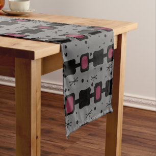 Retro Mid Mod Columns Boxes Maroon Short Table Runner