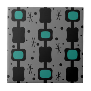 Retro Mid Mod Columns Boxes Teal Ceramic Tile