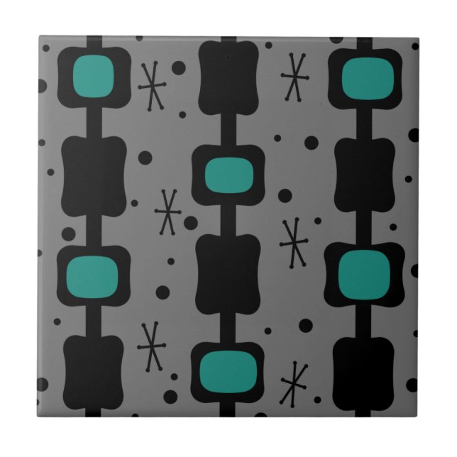 Retro Mid Mod Columns Boxes Teal Ceramic Tile (Front)