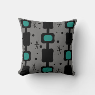 Retro Mid Mod Columns Boxes Teal Cushion