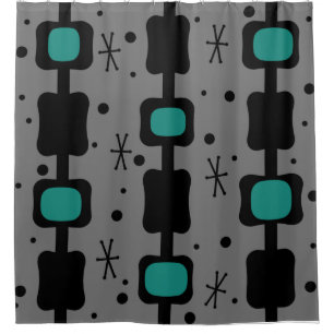 Retro Mid Mod Columns Boxes Teal Shower Curtain