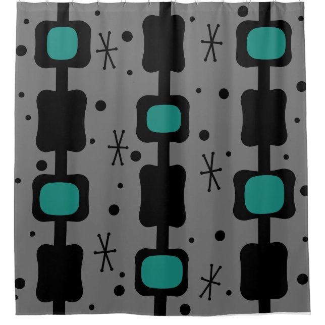 Retro Mid Mod Columns Boxes Teal Shower Curtain (Front)