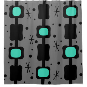 Retro Mid Mod Columns Boxes Turquoise Shower Curtain