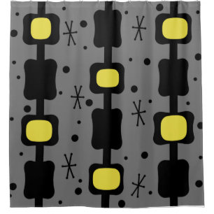 Retro Mid Mod Columns Boxes Yellow Shower Curtain
