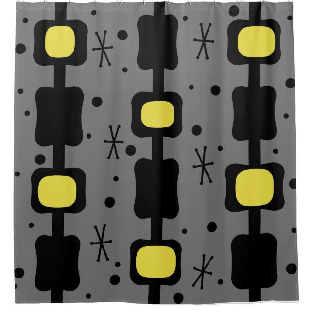 Retro Mid Mod Columns Boxes Yellow Shower Curtain (Front)