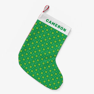 Retro Mid Mod Pattern in Green Personalised Small Christmas Stocking