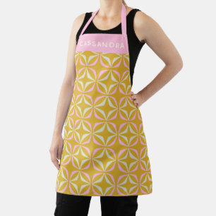 Retro Mid Mod Pattern Pink Yellow Personalised Apron