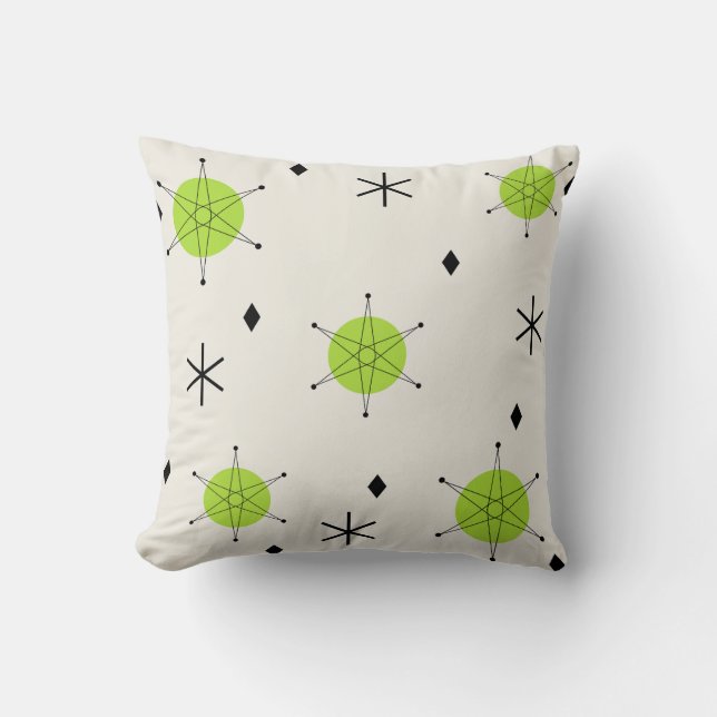 Retro Mid Mod Starburst Sky Chartreuse Cushion (Front)