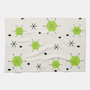 Retro Mid Mod Starburst Sky Chartreuse Tea Towel