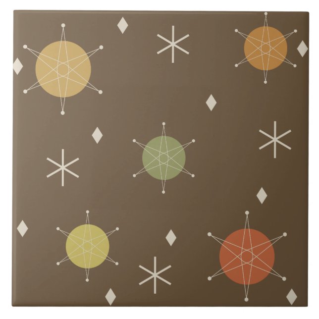 Retro Mid Mod Starburst Sky Multicolored Ceramic Tile (Front)