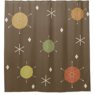 Retro Mid Mod Starburst Sky Multicolored Shower Curtain